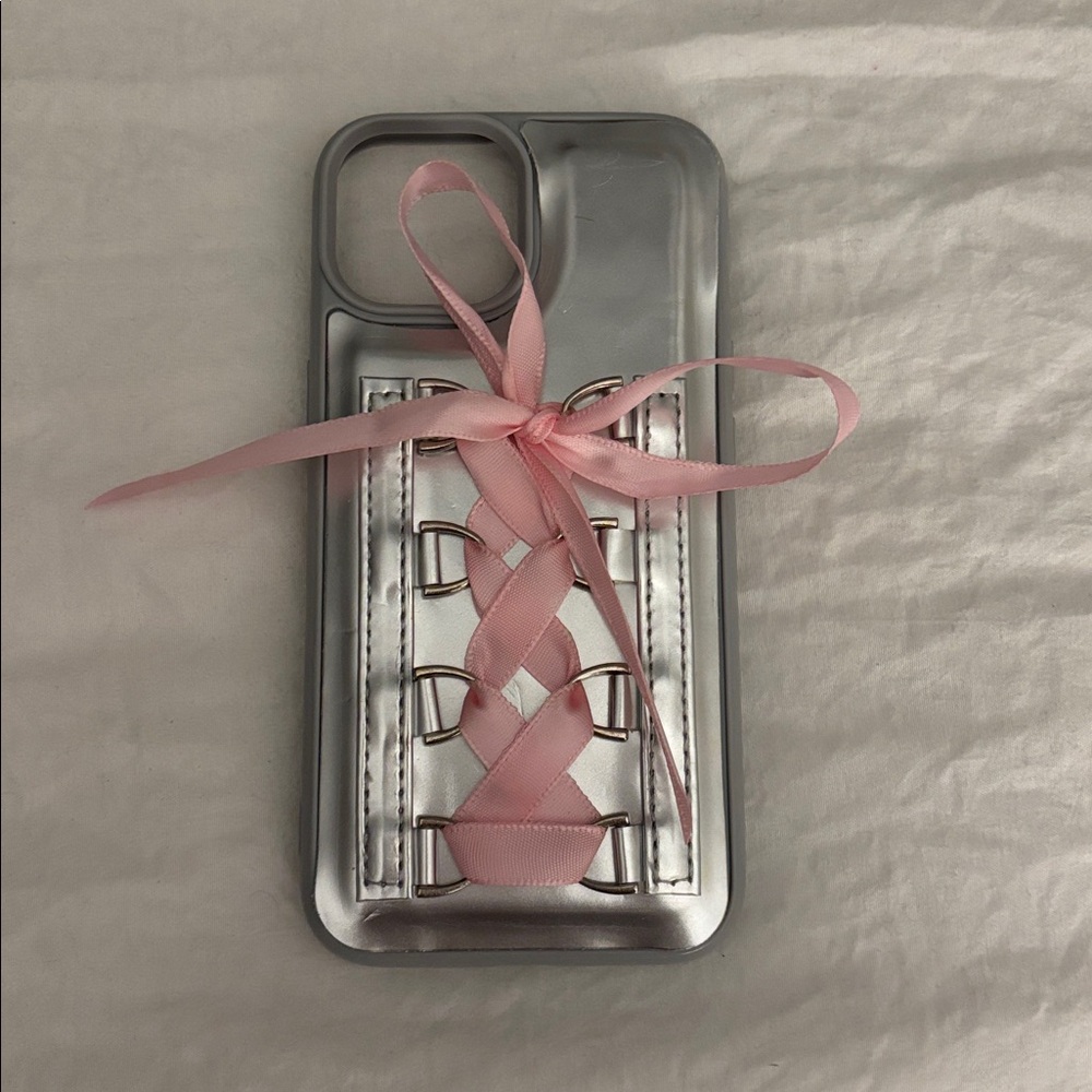 Silver and Pink Ribbon Phone Case